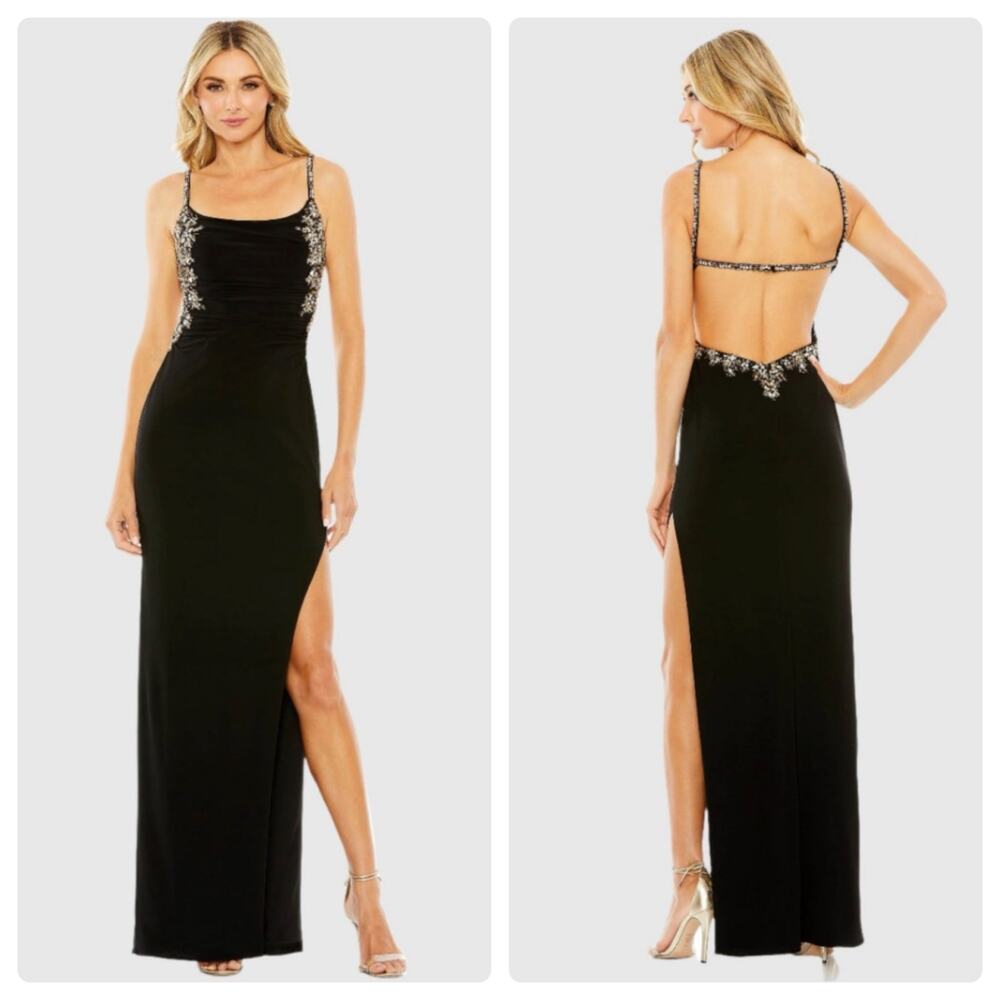 Mac Duggal Embellished Ruched Open Back Column Gown Size 4 NWOT